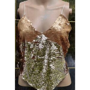 Handmade Burning Man Two Color Matte Shiny Gold Sequin Corset Style Top Size M